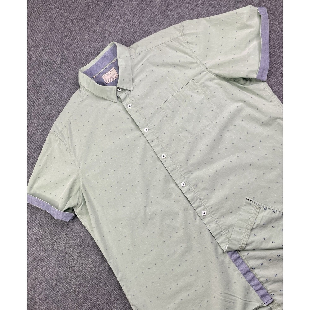 7Diamonds Made Well Shirt Men's 2XL Green Geometric Button Up Short Sleeve